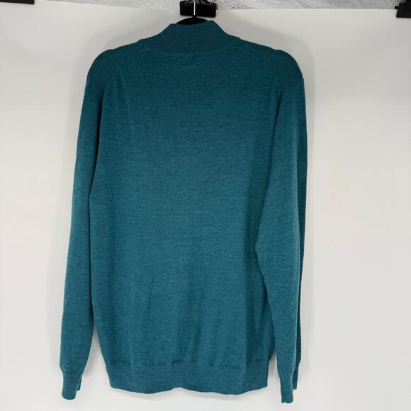 Jos A Bank Traveler's Collection Quarter Zip Sweater Men L Teal Blue Merino Wool - Picture 2 of 7